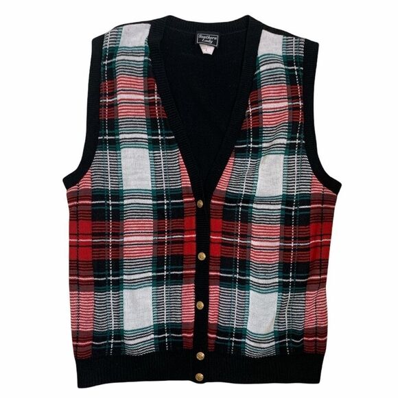 Southern Lady Sweaters - Southern Lady Plaid Christmas Sweater Vest - Medium